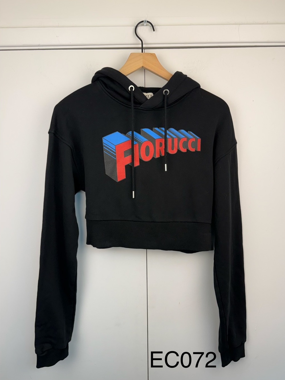 Fiorucci 3D Logo Black Cropped Hoodie Size S